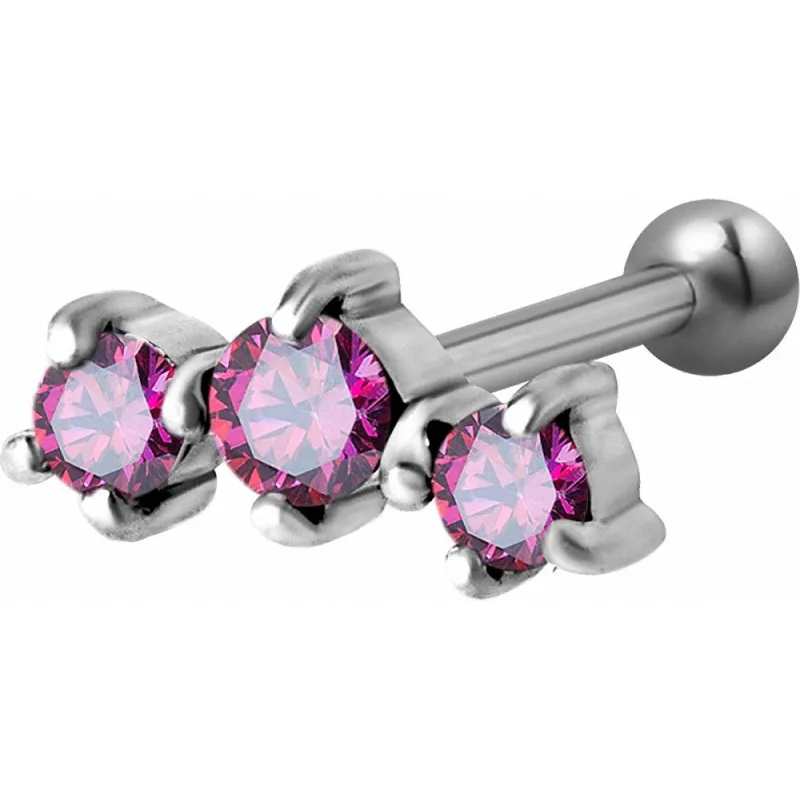 Piercing cartilage hélix triple Swarovski Zirconia fuchsia