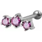 Piercing cartilage hélix triple Swarovski Zirconia fuchsia