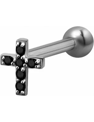 Piercing cartilage hélix croix Swarovski Zirconia noir