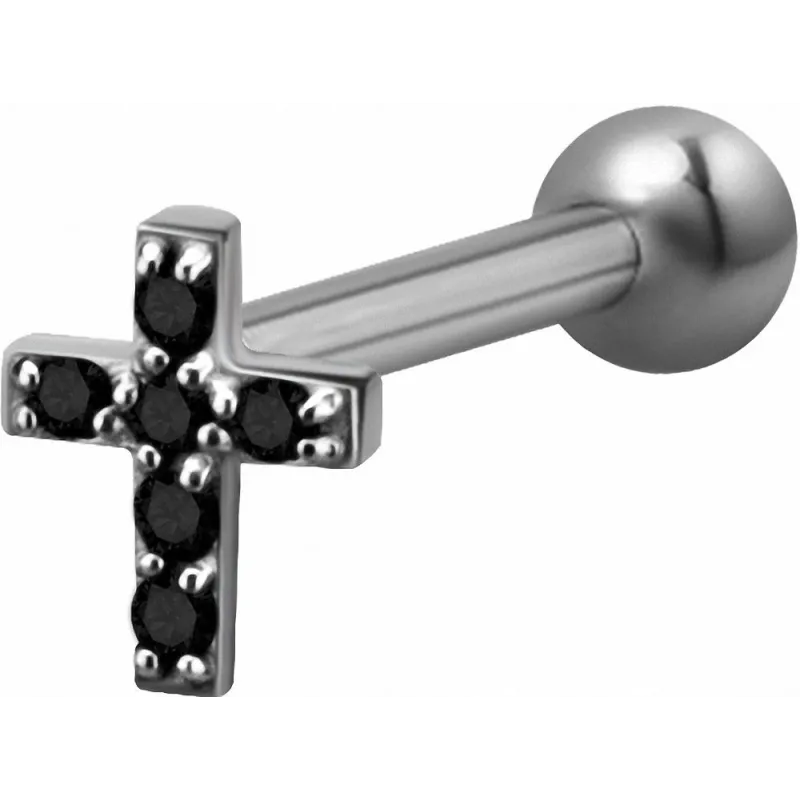 Piercing cartilage hélix croix Swarovski Zirconia noir
