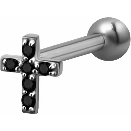 Piercing cartilage hélix croix Swarovski Zirconia noir