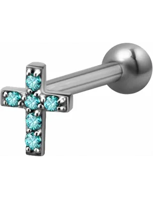 Piercing cartilage hélix croix Swarovski Zirconia turquoise