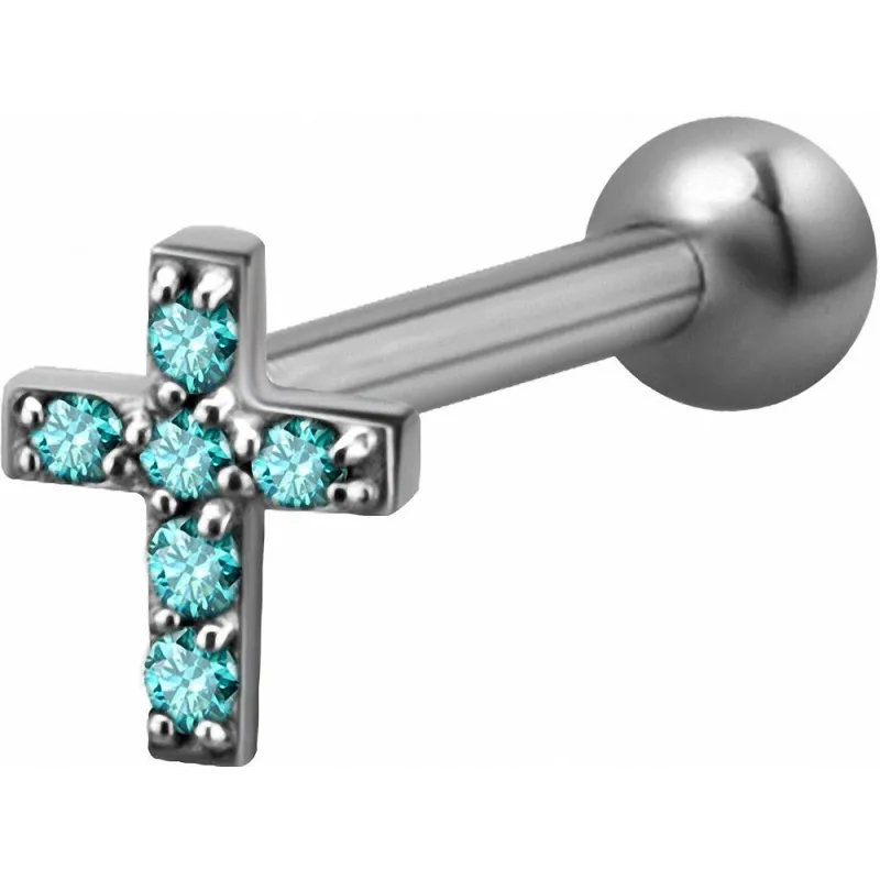 Piercing cartilage hélix croix Swarovski Zirconia turquoise