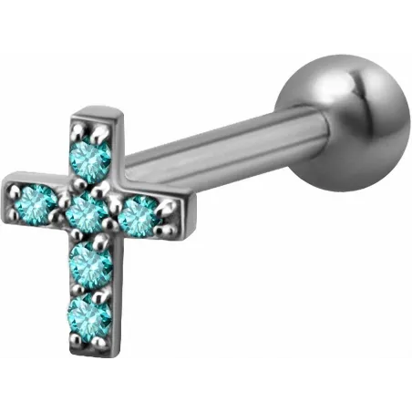 Piercing cartilage hélix croix Swarovski Zirconia turquoise