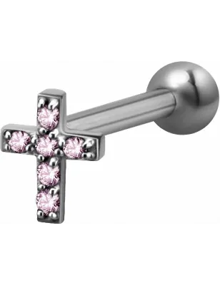 Piercing cartilage hélix croix Swarovski Zirconia rose