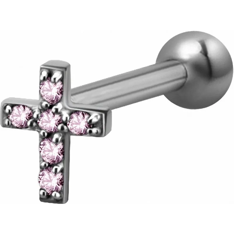 Piercing cartilage hélix croix Swarovski Zirconia rose