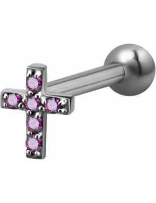 Piercing cartilage hélix croix Swarovski Zirconia fuchsia