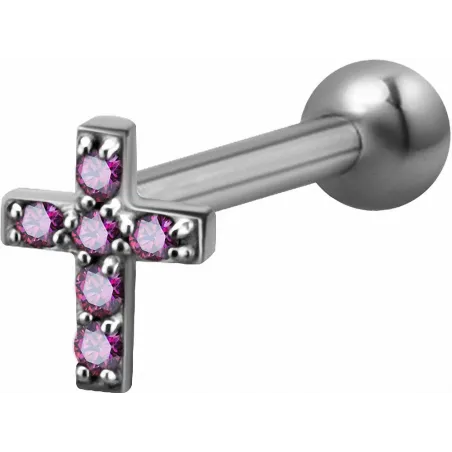 Piercing cartilage hélix croix Swarovski Zirconia fuchsia
