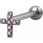 Piercing cartilage hélix croix Swarovski Zirconia fuchsia