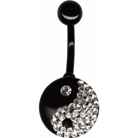 Piercing nombril acier noir Ying et Yang