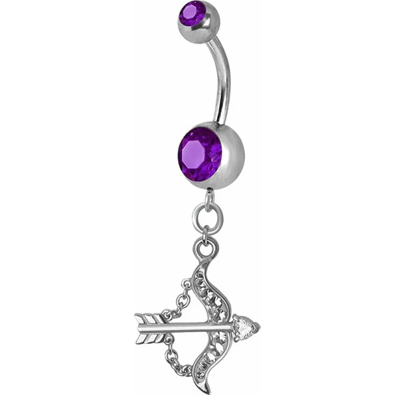 Piercing nombril Crystal Swarovski arc et flèche améthyste