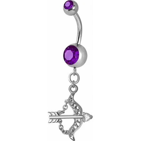 Piercing nombril Crystal Swarovski arc et flèche améthyste