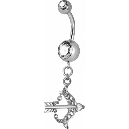 Piercing nombril Crystal Swarovski arc et flèche blanc