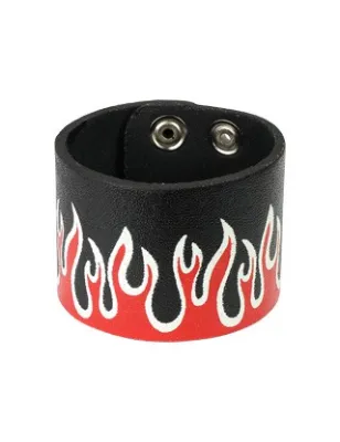 Bracelet en Cuir noir Flammes
