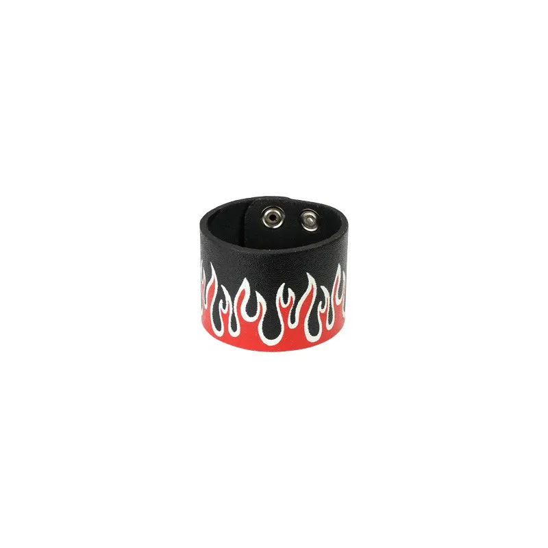Bracelet en Cuir noir Flammes