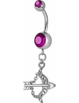 Piercing nombril Crystal Swarovski arc et flèche fuchsia