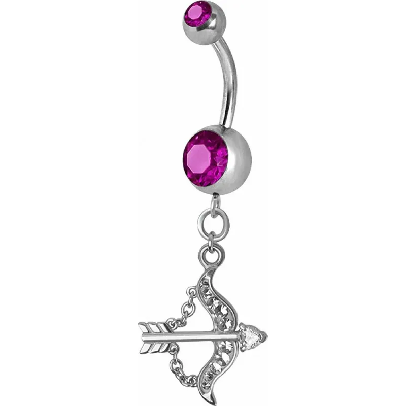 Piercing nombril Crystal Swarovski arc et flèche fuchsia