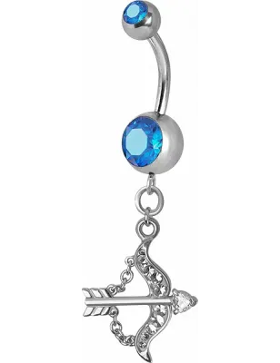 Piercing nombril Crystal Swarovski arc et flèche bleu clair