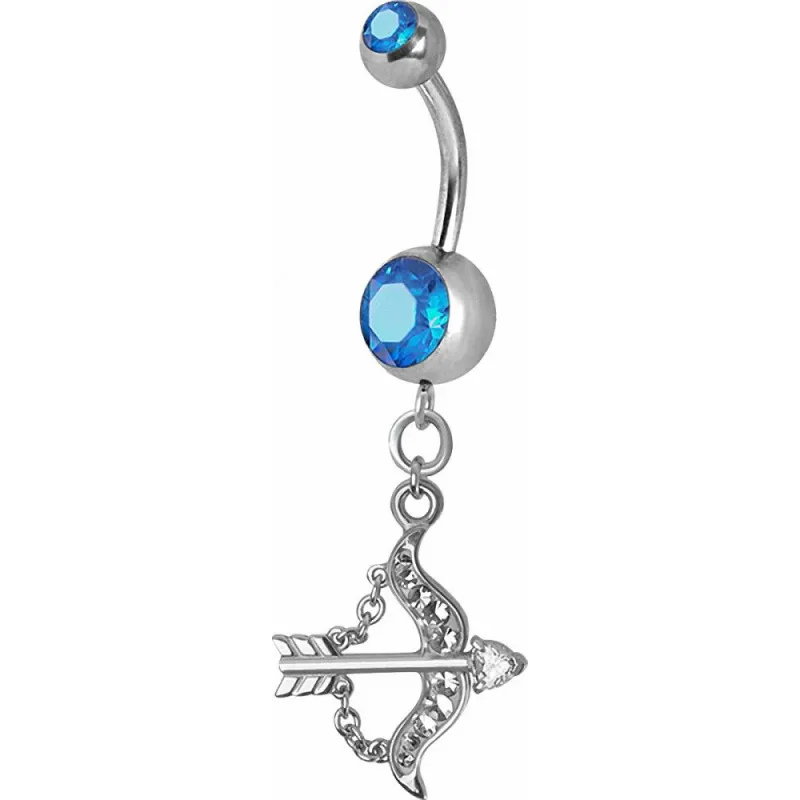 Piercing nombril Crystal Swarovski arc et flèche bleu clair