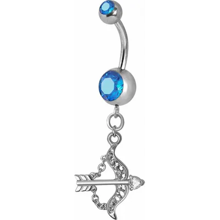 Piercing nombril Crystal Swarovski arc et flèche bleu clair