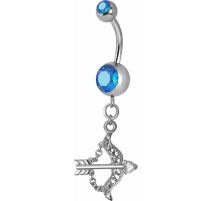 Piercing nombril Crystal Swarovski arc et flèche bleu clair