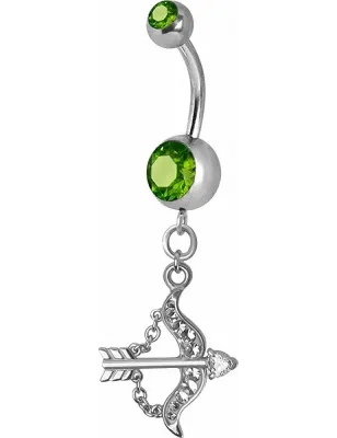 Piercing nombril Crystal Swarovski arc et flèche vert