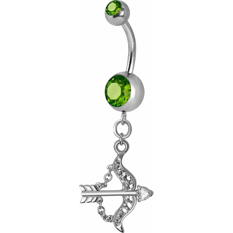 Piercing nombril Crystal Swarovski arc et flèche vert