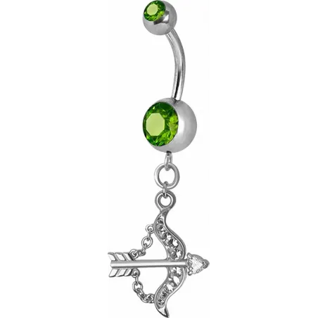 Piercing nombril Crystal Swarovski arc et flèche vert
