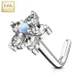 Piercing nez Or blanc 14 carats tige L fleur et opale blanche