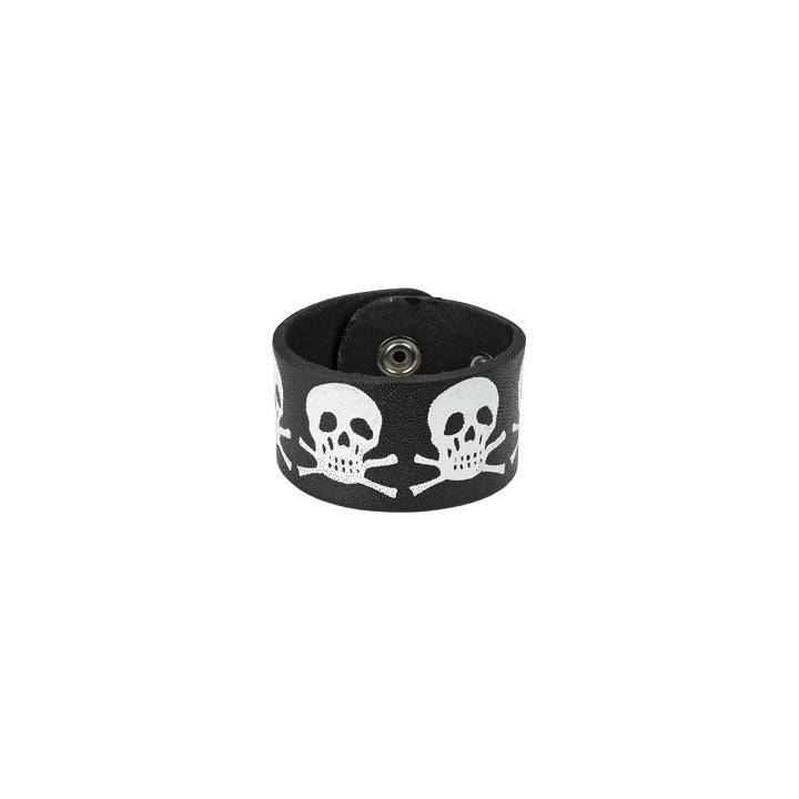 Bracelet en Cuir noir Têtes de mort