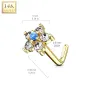 Piercing nez Or jaune 14 carats tige L fleur et opale bleu