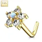 Piercing nez Or jaune 14 carats tige L fleur et opale blanc