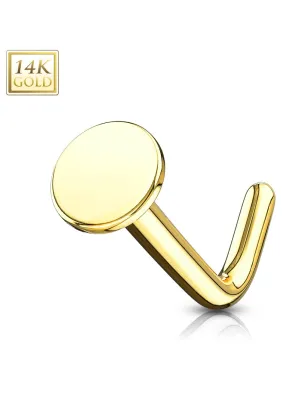 Piercing nez Or jaune 14 carats tige L disque plat