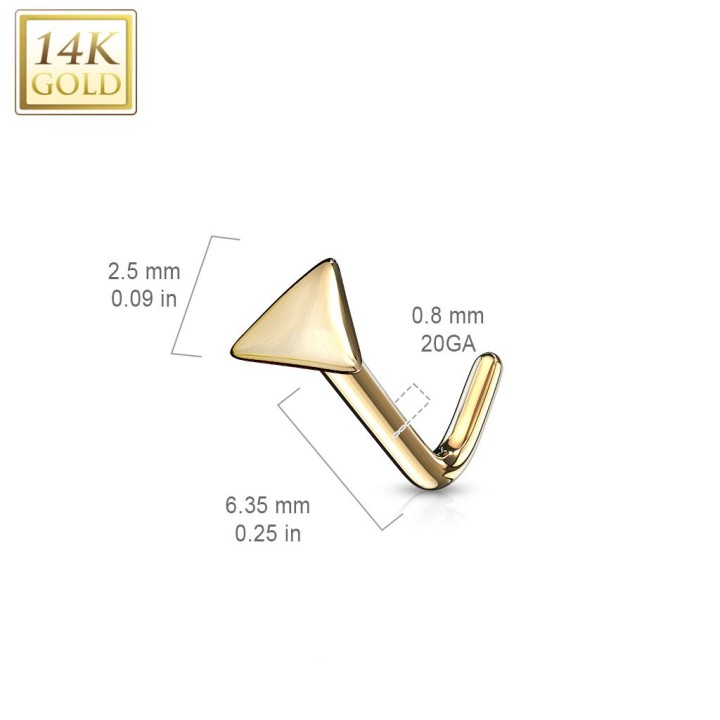 Piercing nez Or jaune 14 carats tige L triangle