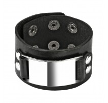 Bracelet en Cuir noir ajustable avec plaque