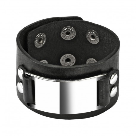 Bracelet en Cuir noir ajustable avec plaque