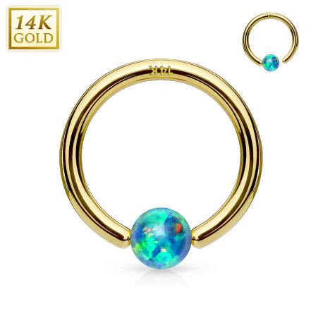 Piercing anneau captif en or jaune 14 carats pour nez oreille opale verte