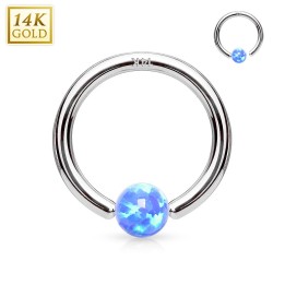 Piercing anneau captif en or blanc 14 carats pour nez oreille opale bleue