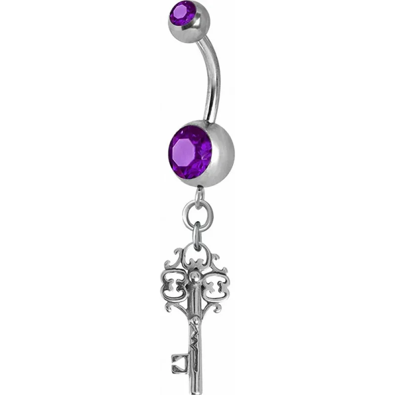 Piercing nombril Crystal Swarovski clef vintage améthyste