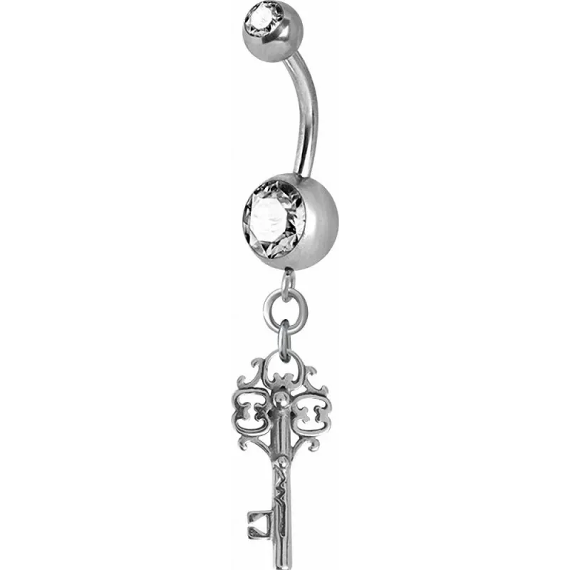 Piercing nombril Crystal Swarovski clef vintage blanc