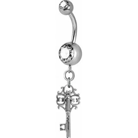 Piercing nombril Crystal Swarovski clef vintage blanc