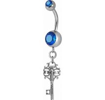 Piercing nombril Crystal Swarovski clef vintage bleu