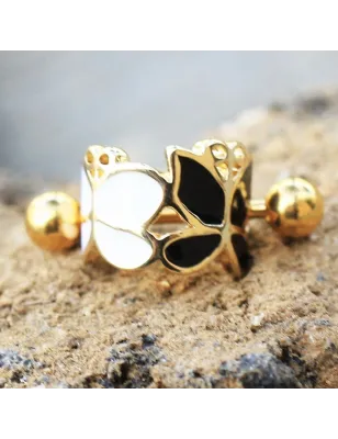 Piercing cartilage hélix manchette papiln noir et blanc