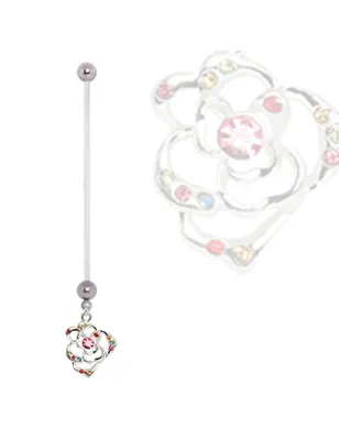 Piercing nombril de grossesse fleur gemmes multicolores