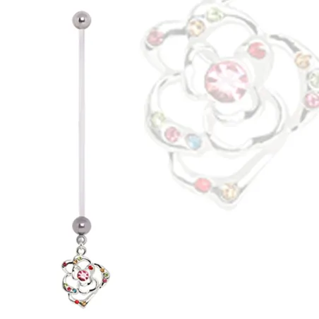 Piercing nombril de grossesse fleur gemmes multicolores