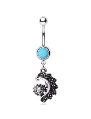 Piercing nombril turquoise soleil et lune