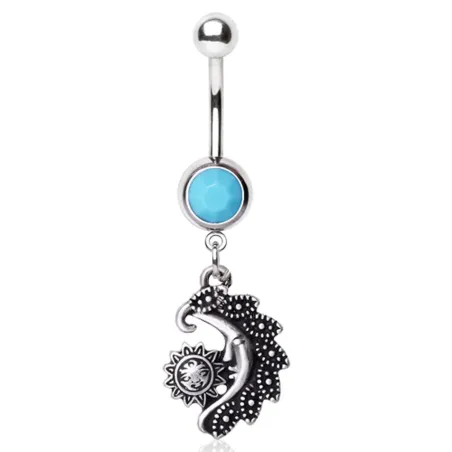 Piercing nombril turquoise soleil et lune