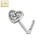 Piercing nez Or blanc 14 carats tige L coeur trois strass blancs