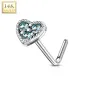 Piercing nez Or blanc 14 carats tige L coeur trois strass turquoises