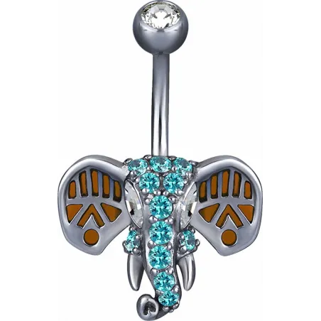Piercing nombril Swarovski Zirconia Eléphant turquoise